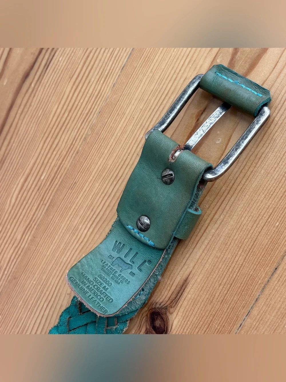 Will Leather Goods Braided teal green Belt Sz M